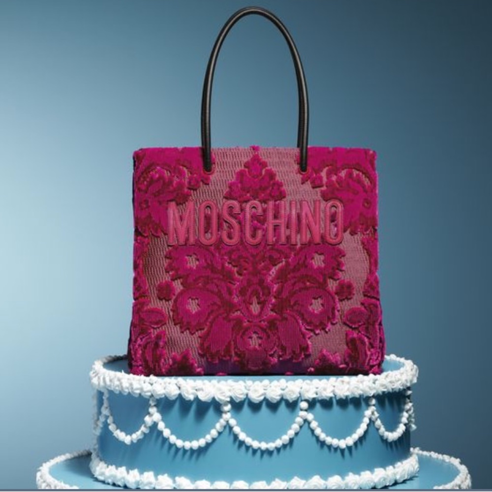 NWT Moschino FW20 Velvet Jacquard Logo Tote Bag